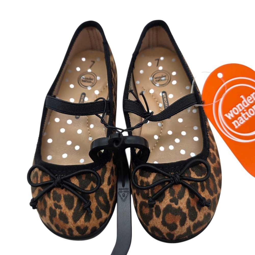 Wonder Nation Leopard Print Mary Jane Shoes Girls Size 7 Bow Accent NWT